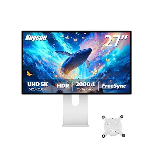 Kuycon G27P 27 inch FHD (5120x2880) 5K Monitor, IPS Black Panel, 1.07 Billion Colors, 99% sRGB, HDR, G-Sync FreeSync, 2000:1 Contrast, Eye Care, Anti-Glare, HDMI, DP, VESA (Honeycomb - with Stand)