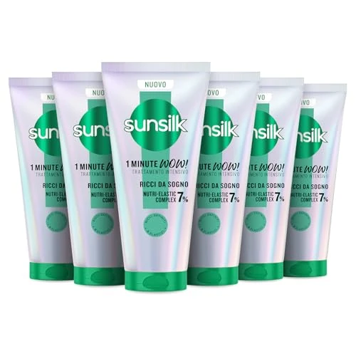 Offerta a tempo: Sunsilk, 1 Minute WOW Ricci da Sogno, Trattamento Capelli in 1 Minuto, Ricci Più Definiti ed Elastici, con 7% NUTRI-ELASTIC COMPLEX con Olio di Macadamia, Elastina e Vitamina B5, 6 Pezzi da 180 ml - 34% da 20.94 € a 13.91 €