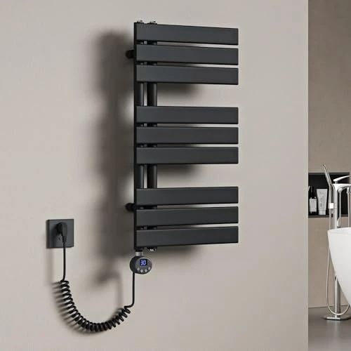 Mai & Mai Badkamerradiator 76 x 40 cm met verwarmingselement 600 W, handdoekradiator voor badkamer, handdoekhouder voor muur en vloer van staal, antraciet FN