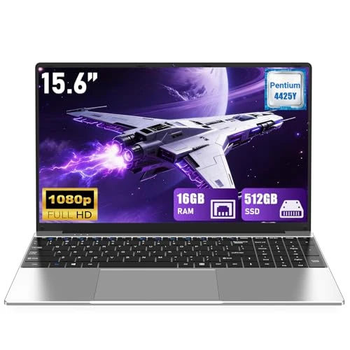 FUNYET Laptop, 2026 Laptop, 39,6 cm (15,6 Zoll), 16 GB RAM 512 GB SSD, Pentium Gold 4425Y Laptop, IPS FHD 1920 x 1080 Laptop, 180° offener Verschluss, 5000 mAh, Unterstützung TF Cards, Student
