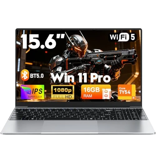 FUNYET Win11 Pro 15.6 Inch Laptop 16GB RAM 512GB SSD Core i5-7Y54 Processor Laptop PC FHD IPS Display 1920 x 1080 Notebook, 180° Hinge, 5000mAh Battery