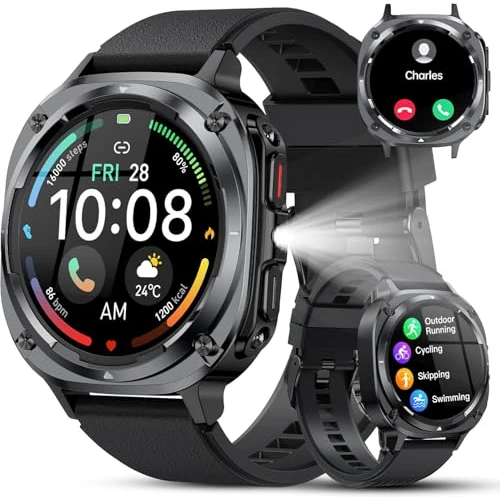 2025 Men's Military Smart Watch, 1.45" HD Smartwatch Man with BT 5.3 Calls, 114+ Sports Modes, Sleep Monitor/Pedometer/Heart Rate Monitor, IP68 Waterproof Activity Bracelet for Android iOS