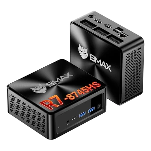 BMAX Mini PC B8A Pro AMD Ryzen 7 8745HS(up to 4.9GHz), 16GB DDR5 512GB NVMe SSD Mini Desktop Computer, Radeon 780M, 4K@60Hz Triple Display DP+HDMI+Type-C/WiFi 6/BT5.2/2.5Gbps LAN, Micro Gaming PC