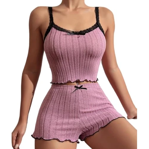 Offerta a tempo: DURINM Pigiama Donna Estivo in 2 Pezzi Pigiama Corto Senza Maniche Sexy Morbido e Confortevole Sexy Biancheria da Notte Estiva Pantaloncini Negligee S-XL - 36% da 10.99 € a 6.99 €