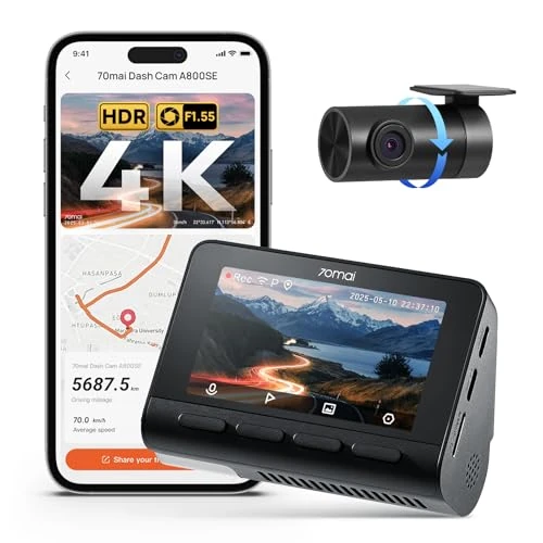 Offerta a tempo: 70mai A800SE Dashcam 4K+1080P GPS WiFi, Doppia Telecamera Auto Fronte/Retro, F1.55, HDR, Visione Notturna, ADAS, Schermo 3", Parcheggio 24/7, Supporta fino a 512GB (scheda SD non inclusa) - 32% da 139.99 € a 94.99 €