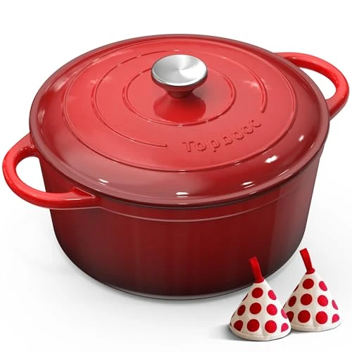 Zeitlich begrenztes Angebot: Gusseisen Topf Brotbackform, 26cm 5L Topbooc Dutch Oven Brot Backen, Rot von 83.99 € auf 49.99 € (40% Rabatt)