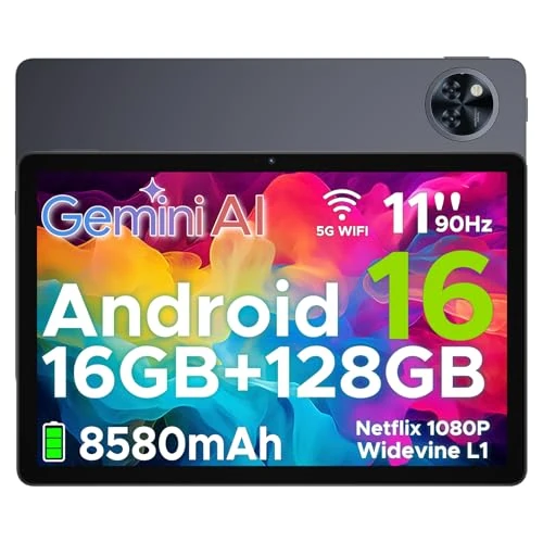 DOOGEE Tablet U11 z Androidem 16, tablet 11 cali, Gemini AI, 16GB RAM + 128 GB ROM/2TB TF, 8580Amh, 7,9 mm cienki, T7200, ośmiordzeniowy, 90 Hz 13 MP, wsparcie Face Unlock/GPS, szary