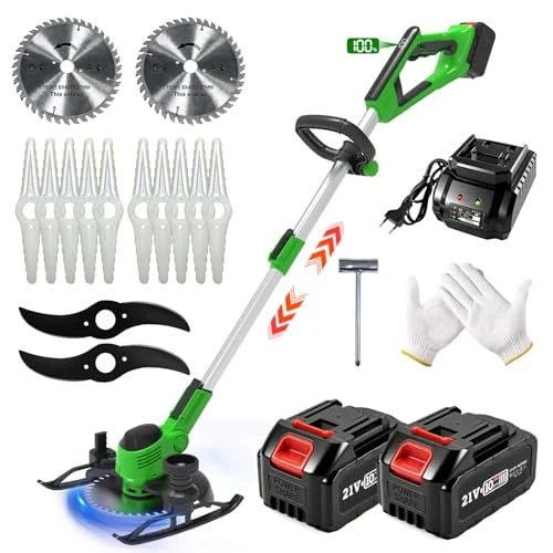 Offre limitée : Debroussailleuse Electrique sans Fil, Coupe Bordure sans Fil avec avec 2 Batteries et avec 3 Types de Lames, 21V Debrouissalleuses Batterie,Télescopique, pour Jardin, Pelouse, Herbe et Bordures,Vert de 99.17 € à 99.17 € (0.00% de remise)
