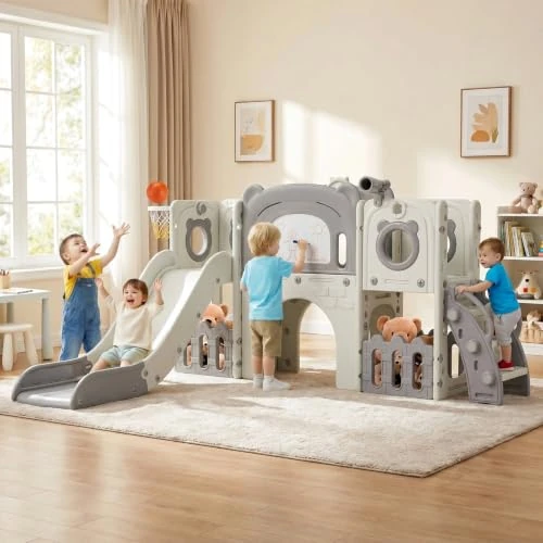 Oferta limitada: MAMIZO 10 en 1 Tobogán Infantil, Tobogán para Niños con Canasta de Baloncesto y Telescopio de Juego, Tobogán Infantil Interior y Exterio,con Almacenamiento, Túnel, mit 4PCS Moduls, Gris Blanco de 169.99 € a 169.99 € (ahorro 0.00%)