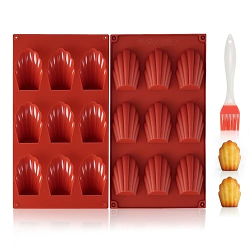 Limited-time offer: VINATO Set of 2 Madeleines Silicone Moulds with Brush, 9 Cavities Madeleine Mould Antiadherent BPA Free Shell Shape Cake Moulds, Ideal for Chocolate, Biscuit, Pudding from 10.87 £ to 10.87 £ (save 0.00%)