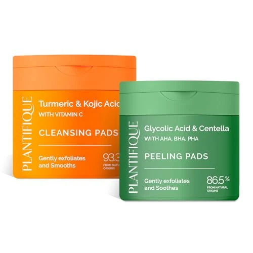PLANTIFIQUE Almohadillas Exfoliantes Coreanas 60 piezas & Almohadillas Exfoliantes con Cúrcuma- Rejuvenecimiento y Limpieza Facial - 60 piezas