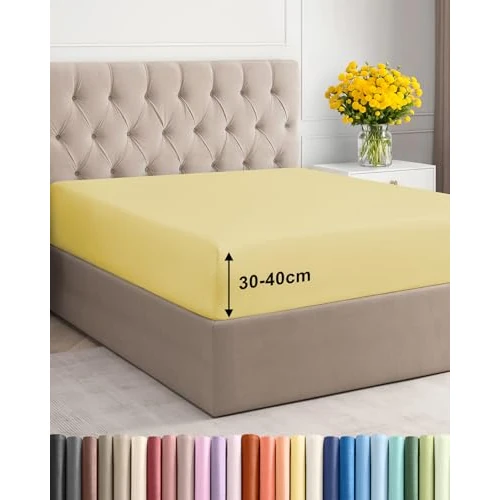Offerta a tempo: Lenzuolo con Angoli 120x190 - Microfibra Tasca 40cm (16") - Giallo - 37% da 26.99 € a 16.99 €