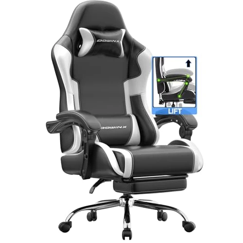 Offerta a tempo: Dowinx sedia da gaming ergonomica con massaggio e poggiapiedi, poltrona gaming reclinabile 150°, braccioli regolabili, sedia ufficio imbottita, portata 180 kg, Bianco - 28% da 179.99 € a 129.99 €