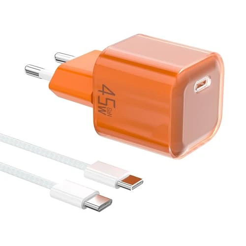 YISH 45W Caricatore USB C Caricabatterie GAN - PD3.0 Alimentatore USB C Rapido Carica Batterie Cellulare per Smartphone Tablet Spina Ricarica Adattatore Tipo C Presa Spinotto con 60W Cavo Type-C 1M