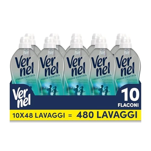 Offerta a tempo: Ammorbidente Concentrato Vernel Fresh Control Freschezza Oceanica (10 x 48 lavaggi), Ammorbidente Concentrato per Tutti i Tessuti, con Controllo degli Odori di Lunga Durata - 15% da 37.90 € a 32.19 €