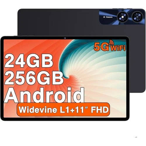 Tablet 11 Zoll Android Tablet mit 24 GB RAM + 256 GB ROM (TF/2TB), Octa-Core 2.0 GHz, 2.4G/5G WiFi, Bluetooth 5.0, Widevine L1, 8000 mAh, 5 MP + 13 MP, 1280 x 800 Pixel FHD, Touchscreen mit Gehäuse