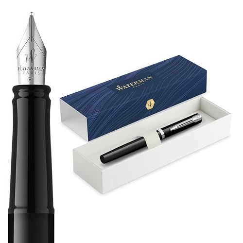 Offerta a tempo: Waterman Impression Penna Stilografica | Pennino Medio con Ricarica di Inchiostro Blu | Lacca Nera con Rifiniture Placcate in Palladio | Confezione Regalo - 37% da 62.02 € a 39.31 €