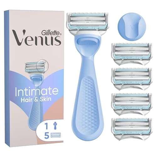 Gillette Venus Maquinilla De Afeitar Mujer Para La Zona Íntima, 1 Mango Ergonómico + 1 Cuchilla De Recambio Con Barra Hidratante Con Aloe Vera, Depilación Del Vello Púbico Sin Irritación
