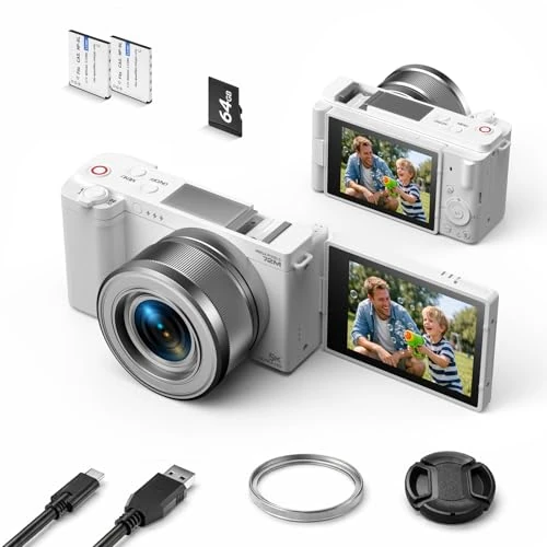 Offerta a tempo: Fotocamera Digitale 5K 72MP Compatta, Zoom Ottico 6X, Schermo Orientabile 180° da 2,8 Pollici, Anti Oscillazione, Autofocus, Scheda 64GB e 2 Batterie, Ideale per Vlog e Viaggi - 39% da 139.99 € a 85.49 €