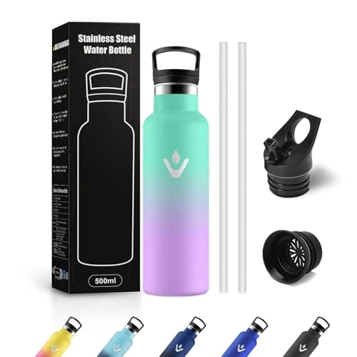 Oferta limitada: Botella Agua Acero Inoxidable 500ml, Cantimplora con Pajita, a Prueba de Fugas, para Camping, Oficina de 23.74 € a 10.58 € (ahorro 55.43%)