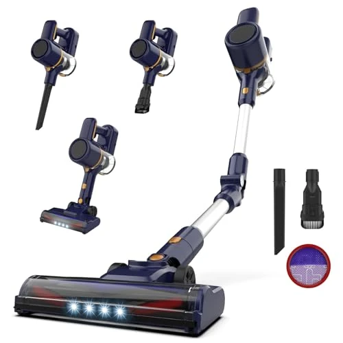 Kabelloser Staubsauger, elektrischer Besen, 20 kPa, 6 in 1 Elektrischer Besen, Autonomie 40 Min, LED-Licht, zwei Schwammfilter, Fußböden Teppich Tierhaare