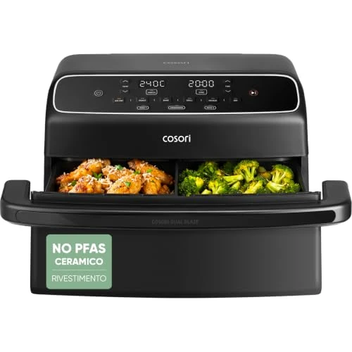 Offerta a tempo: Cosori Twinfry Compact Friggitrice ad Aria 8,6 Litri, Air Fryer Ceramico | Doppio Cestello 4,3L+4,3L, Doppia Resistenza, Separatore Rimovibile, 6 Funzioni, 35-240℃, 2700W, Nero Profondo, CAF-TF801 - 0.00% da 169.99 € a 169.99 €