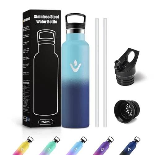 JAPORIA Borraccia Acciaio Inox 750ml, Termos con Cannuccia, a prova di perdite, Riutilizzabile, senza BPA, per Viaggio, Campeggio, Gimnasio