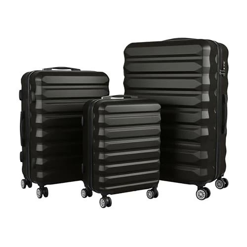 Relaxdays Zestaw walizek, 3-częściowy, 3 rozmiary, 4 rolki, twarda obudowa, uchwyt teleskopowy, walizka podróżna z zamkiem szyfrowym, czarna
