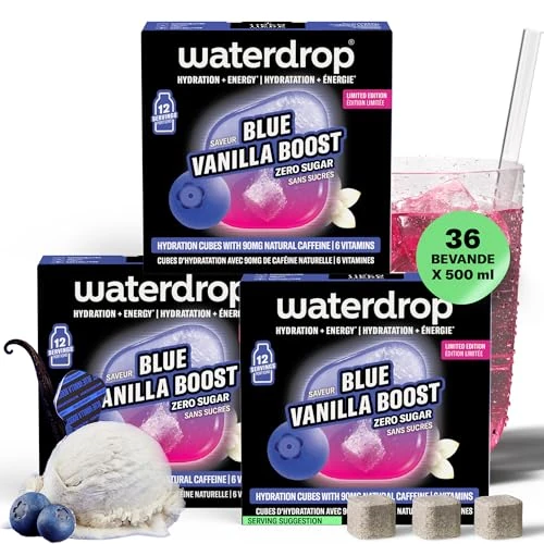 Offerta a tempo: waterdrop® Microenergy Blue Vanilla - 36 waterdrop cubetti per acqua - 90mg di Caffeina naturale e Vitamina - Zero Zuccheri e poche Calorie - Alternativa a Energy Drink polvere - acqua aromatizzata - 31% da 28.99 € a 19.99 €