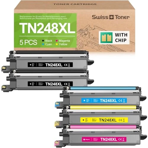 swiss toner TN248XL Compatible with Brother TN-248XL TN248 TN-248VAL for Brother MFC-L3760CDW Toner MFC-L3740CDW MFC-L3740CDWE DCP-L3560CDW HL-L3240CDW HL-L3220CW Pack of 5