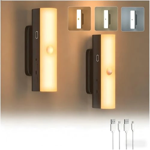Offerta a tempo: Lustaled Luci Sensore Movimento Interno,3 CCT Lampada LED Ricaricabile USB con Base Magnetica,Multimodale Luce Armadio LED per Camere da Letto, Cucine, Corridoio, Scale- 2 Pezzi - 0.00% da 10.99 € a 10.99 €