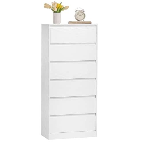 Zeitlich begrenztes Angebot: VASAGLE Kommode mit 6 Schubladen, Kommodenschrank, Schubladenschrank, Wäschekommode, für Schlafzimmer, 30 x 48 x 111,2 cm, Modern Kailyn Kollektion, schneeweiß LTS606WE01 von 84.99 € auf 84.99 € (0.00% Rabatt)