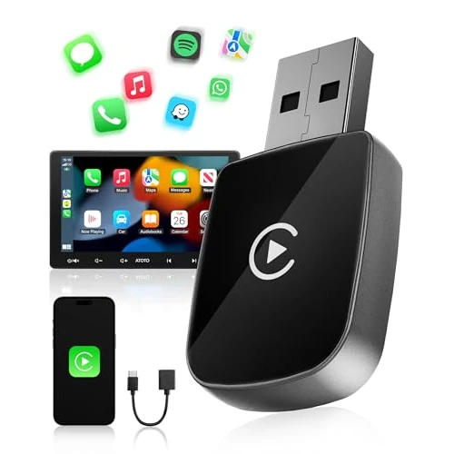 [Mis à jour 2026] Adaptateur Wireless-CarPlay Wireless, Plug and Play, Reconnexion Automatique Dans 5 Secondes, Clé CarPlay USB pour Apple iPhone iOS 10