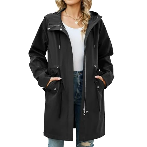 Offerta a tempo: heekpek Giacca Mezza Stagione Donna Lungo Leggera Giacca Casual Primaverile Giubbotto Antivento Esterno Parka Cappotto con Zip Cappuccio per Primavera Estate Autunno(Nero, S) - 0.0% da 14.99 € a 14.99 €