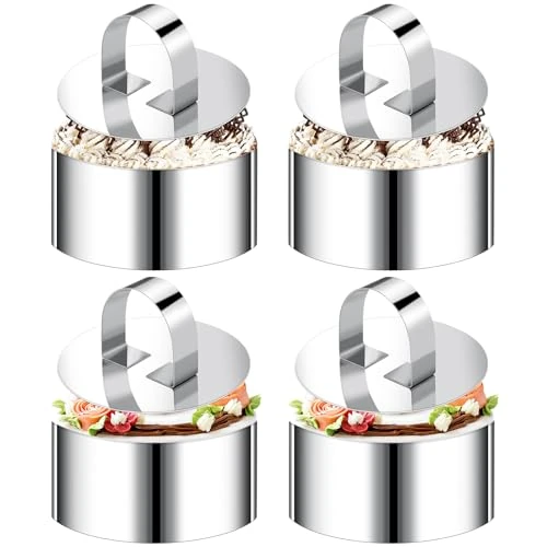 Offerta a tempo: VINATO Set di 4 Anelli da Dessert con 4 coperchi Inclusi, Anello Portata in Acciaio Inossidabile da 8 cm di Diametro, Cerchi Rotondi per Mousse, Adatti per Biscotti, Ciambelle e stampi per Torte. - 0.00% da 8.99 € a 8.99 €