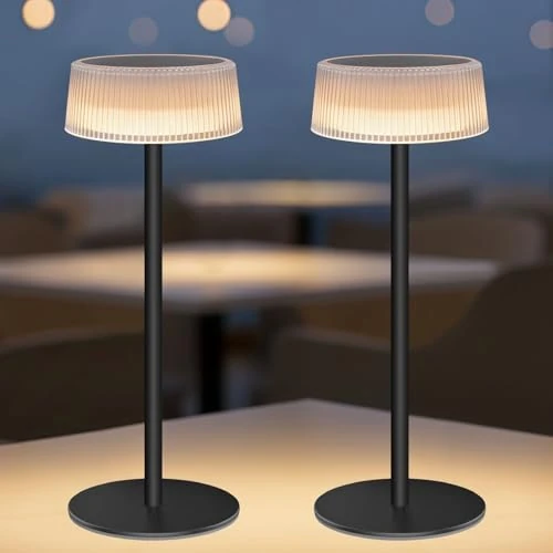 Alinana Lampada da Tavolo Senza Fili, 2 Pezzi Lampada da Tavolo LED Solare Ricaricabile, Dimmerabile, 3CCT, IP67 Impermeabile, Per Giardino, Terrazza, Tavolo da Pranzo, Soggiorno