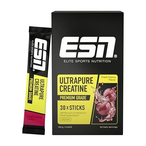 Offerta a tempo: ESN Ultrapure Creatina Monoidrato in stick, 30 stick, 30 porzioni, ciliegia fresca, creatina in polvere, microfine e perfettamente solubile, vegana - prodotta in Germania - 35% da 11.90 € a 7.69 €