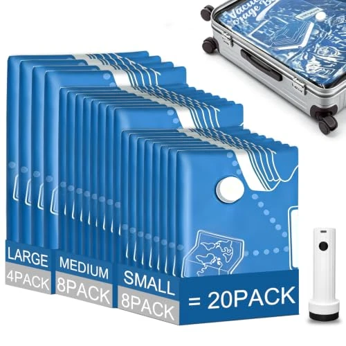 Limited-time offer: Hifree Vacuum Bags for Clothes Travel with Battery Vacuum Pump Pack of 20 S | 4L (54 x 74 cm), 8 m (47 x 64 cm), 8S (40 x 54 cm), for travel suitcases, daily and seasonal clothing, durable and reusable from 24.34 £ to 24.34 £ (save 0.0
