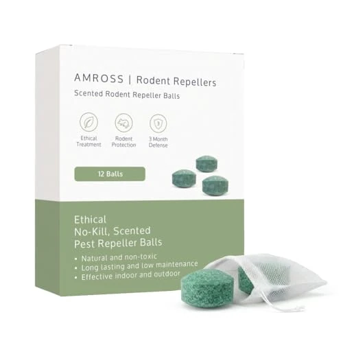 Offerta a tempo: Amross Repellente Topi – Repellente a Base di Erbe Che fornisce 90 Giorni di Protezione – Attivato da Menta piperita, Limone e Zenzero – per Uso Interno ed Esterno (12 unità) - 41% da 25.00 € a 14.75 €
