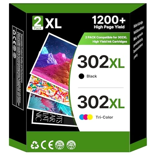 302 XL wymienne wkłady atramentowe do HP 302 XL czarny i kolor dla Envy 4520 4527 4522 4525 Officejet 3833 3830 3835 3834 4650 4652 5220 DeskJet 2130 36303636336Drukarka (1 czarna, 1 trójkolorowa)