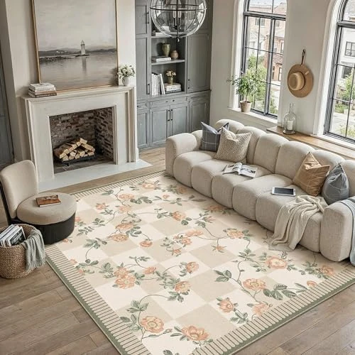 Oferta limitada: PureCozy Alfombra Salón Lavable Floral a Cuadros 200x300cm Moderna Alfombra de Cocina Salón Dormitorio Tapete Antideslizante Pelo Corto Suave Beige Verde Carpet de 109.99 € a 55.00 € (ahorro 50%)