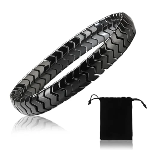 ROKZELT Armband für Herren, Naturstein, römisches und Wikinger Design, 6 x 12mm Perlenarmband Herren, Stretch Armbänder Herren, Verstellbares Schwarzes Kristall