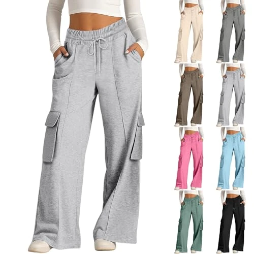 Offerta a tempo: Casual Pantaloni Jogging Da Donna Pantaloni Della Tuta Da Palestra Relaxed Fit Pantalone Dritti In Tinta Unita Trousers Sportivo Pants Gamba Larga Sweatpants Con Coulisse E Tasche Leggeri Per Running - 0% da 39.98 € a 39.98 €