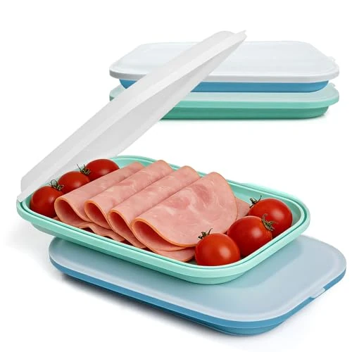 VINATO Set van 2 opengesneden bakjes voor koelkast, stapelbaar, van siliconen voor oven, magnetron, vriezer en vaatwasser, BPA-vrij, 23,5 x 15 x 3,5 cm