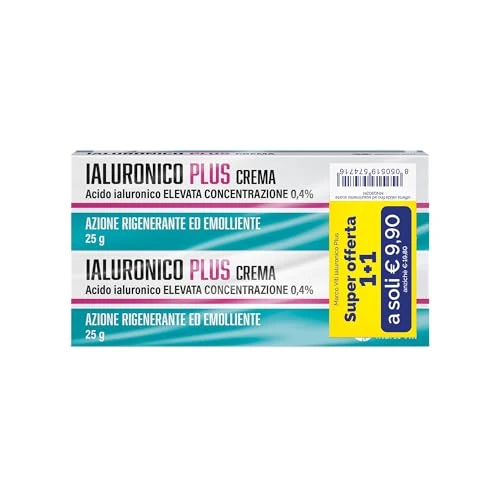 Abbinata Ialuronico Plus Crema, 50 g Totali, Crema Idratante con Acido Ialuronico 0,4%, Azione Rigenerante ed Emolliente, Per Viso e Corpo, Tutti i Tipi di Pelle