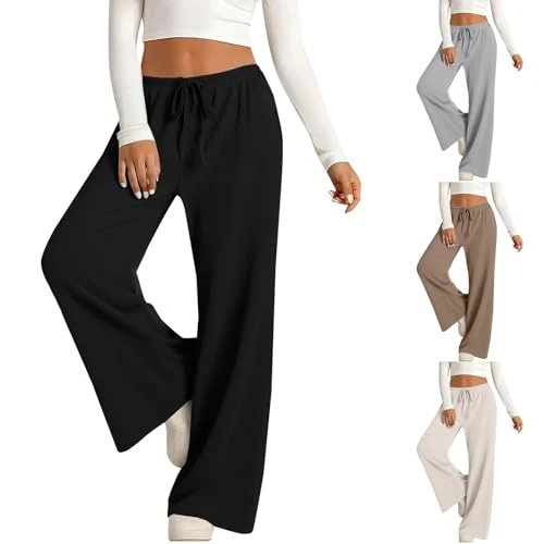 Tijdelijke aanbieding: Joggingbroek, yogabroek, lichte geribbelde fitnessbroek, rechte broek met zakken en trekkoord, effen joggingbroek, sweatpants met wijde pijpen, comfortabel casual voor thuis joggen fitness van 39.98 EUR naar 39.98 EUR (korting 0%)