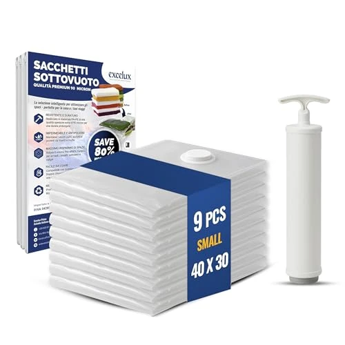 Bolsas al vacío de viaje 30 x 40 para ropa y maleta – 9 bolsas al vacío pequeñas con bomba manual – Bolsas al vacío para maleta para ropa interior y ropa interior – Travel Vacuum Bags 40 x 30