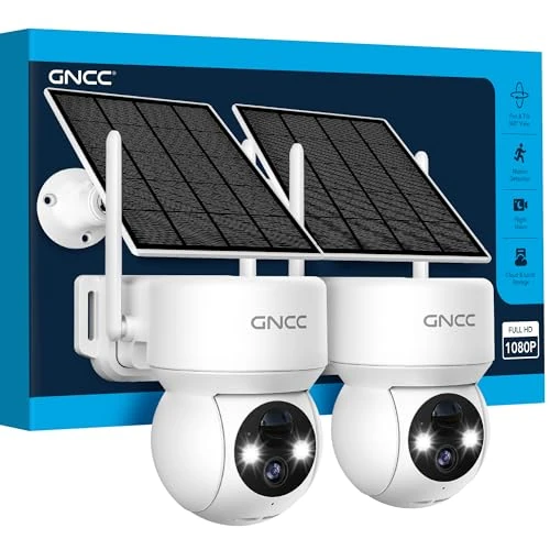 Offerta a tempo: GNCC Telecamera Wi-Fi Esterno Senza Fili con Pannello Solare, 2MP Videocamera Sorveglianza Esterno a Batteria, 360° PTZ, Rilevazione Movimento PIR, Visione Notturna a Colori, Audio Bidirezionale, 2PCS - 33% da 89.99 € a 60.01 €
