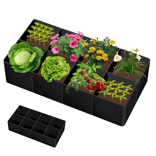 Offerta a tempo: YedZen Fioriera rialzata, 180 cm x 90 cm x 30 cm, 8 aiuole divise da 128 galloni, sacchetto rettangolare per fiori, verdura, piante, frutta, tessuto non tessuto - 0.00% da 11.99 € a 11.99 €