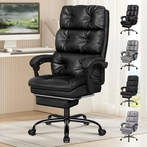 ALFORDSON Office Chair, Dual Layer Desk Chair with 150° Tilt and 360° Rotation, High Back Swivel Chair for Home and Work with Footrest, PU Leather, Black